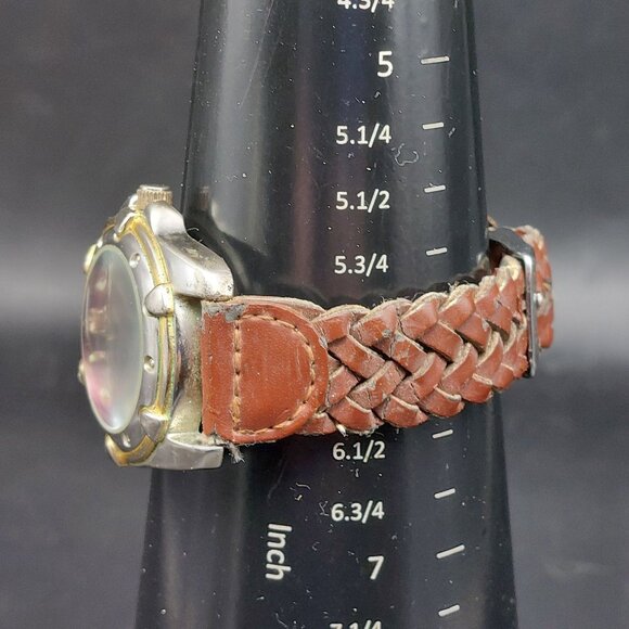 Milan Mens Date Wristwatch With Pink Dial & Woven Brown Leather Strap - Picture 8 of 8